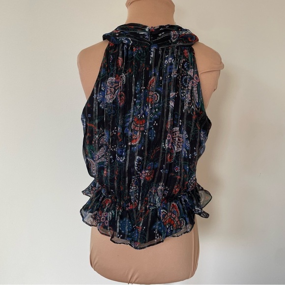 Veronica Beard Black Multi Silk Metallic Paisley Floral Halter Kailani Top NWT 6 - Picture 7 of 12